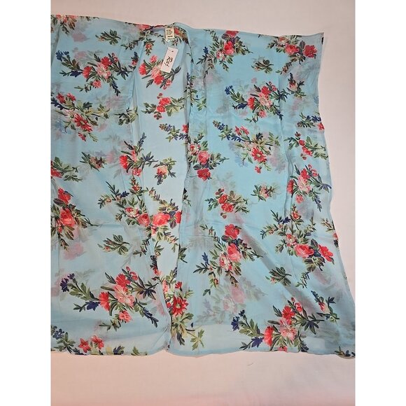 Raj Womens Top OS Blue Floral Open Duster Kimono Cover Up Boho Beachy New - Picture 7 of 11